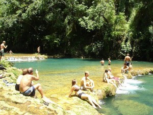 Turists in the natural pools from Semuc Champey